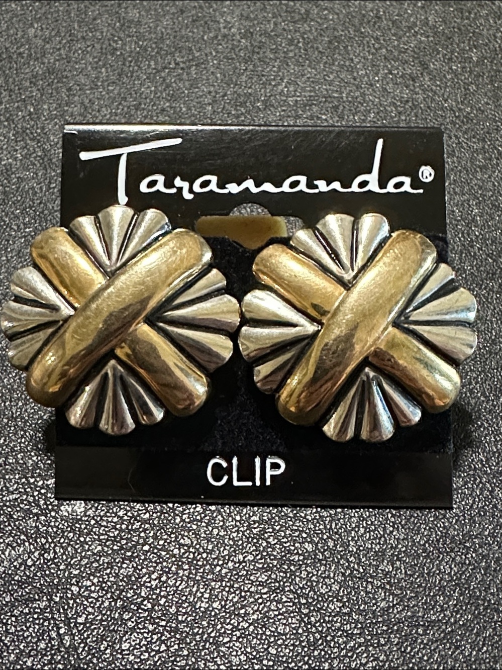 Taramanda Two Tone Clip On Statement Earrings NEW